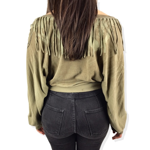 VTG DIESEL distressed green fringe sweater - Picture 4 of 7